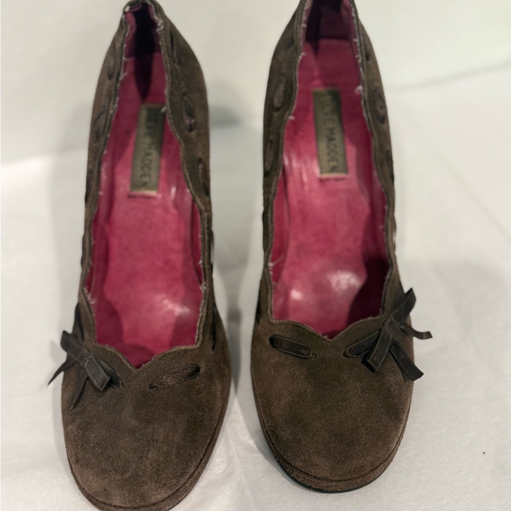 Brown Suede Women's heels with Bow Detail